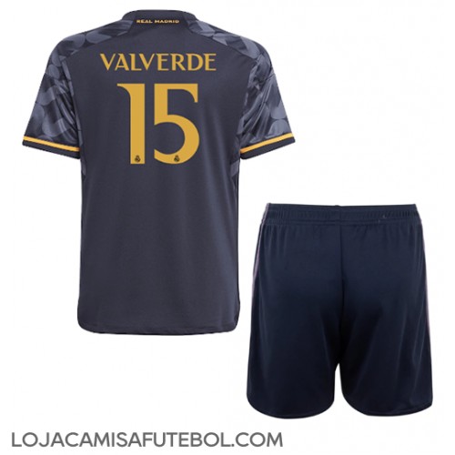 Camisa de Futebol Real Madrid Federico Valverde #15 Equipamento Secundário Infantil 2023-24 Manga Curta (+ Calças curtas)